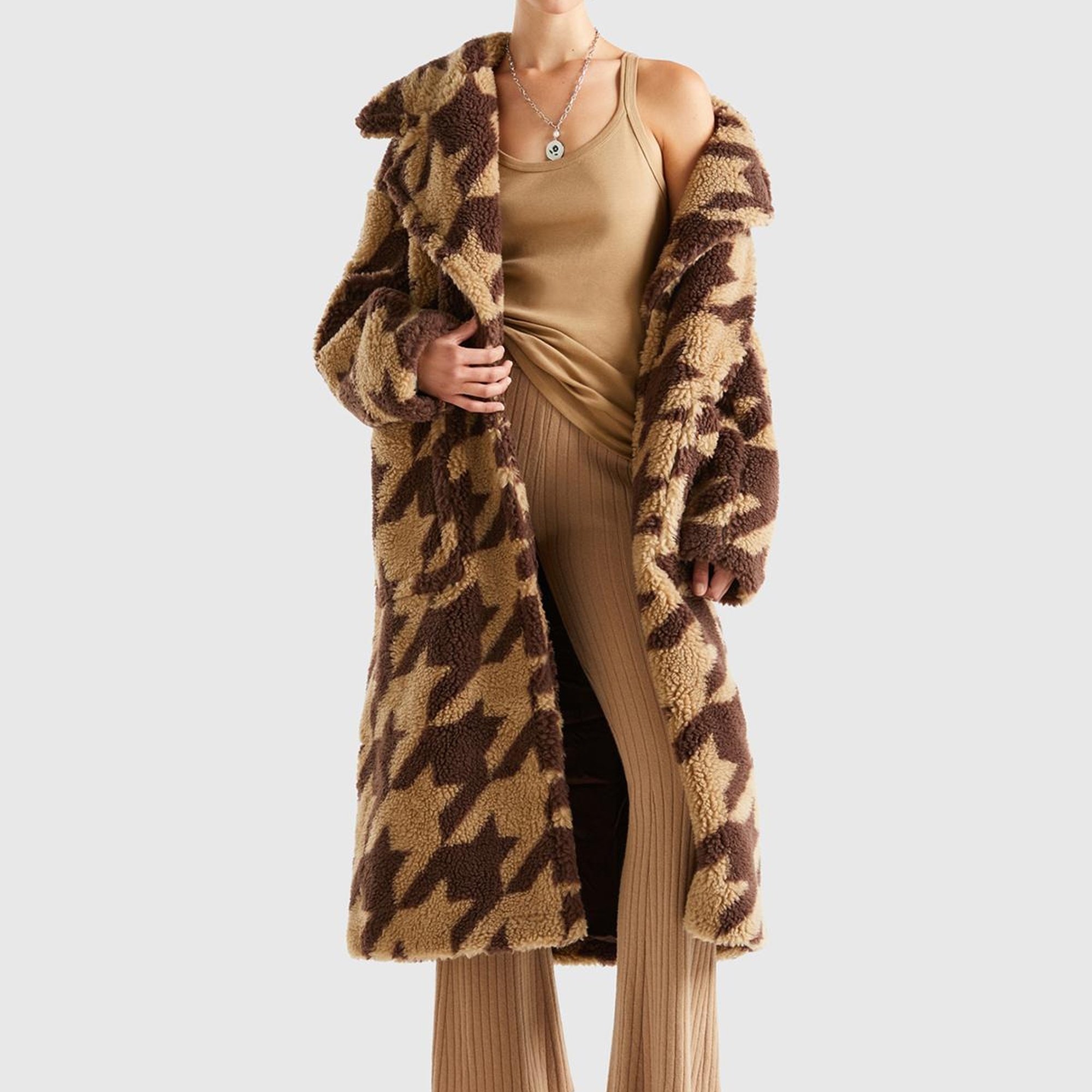 Kadın Kahverengi Kazayağı Teddy Palto