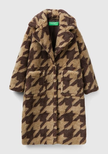  Kadın Kahverengi Kazayağı Teddy Palto