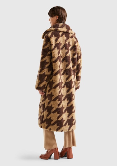  Kadın Kahverengi Kazayağı Teddy Palto