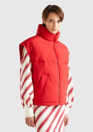  Kadın Kırmızı Kaz Tüyü Dolgulu Pufa Mont