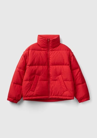  Kadın Kırmızı Kaz Tüyü Dolgulu Pufa Mont