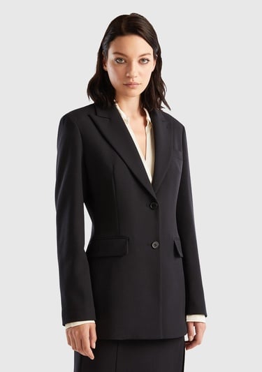  Kadın Siyah Çift Düğmeli Ceket