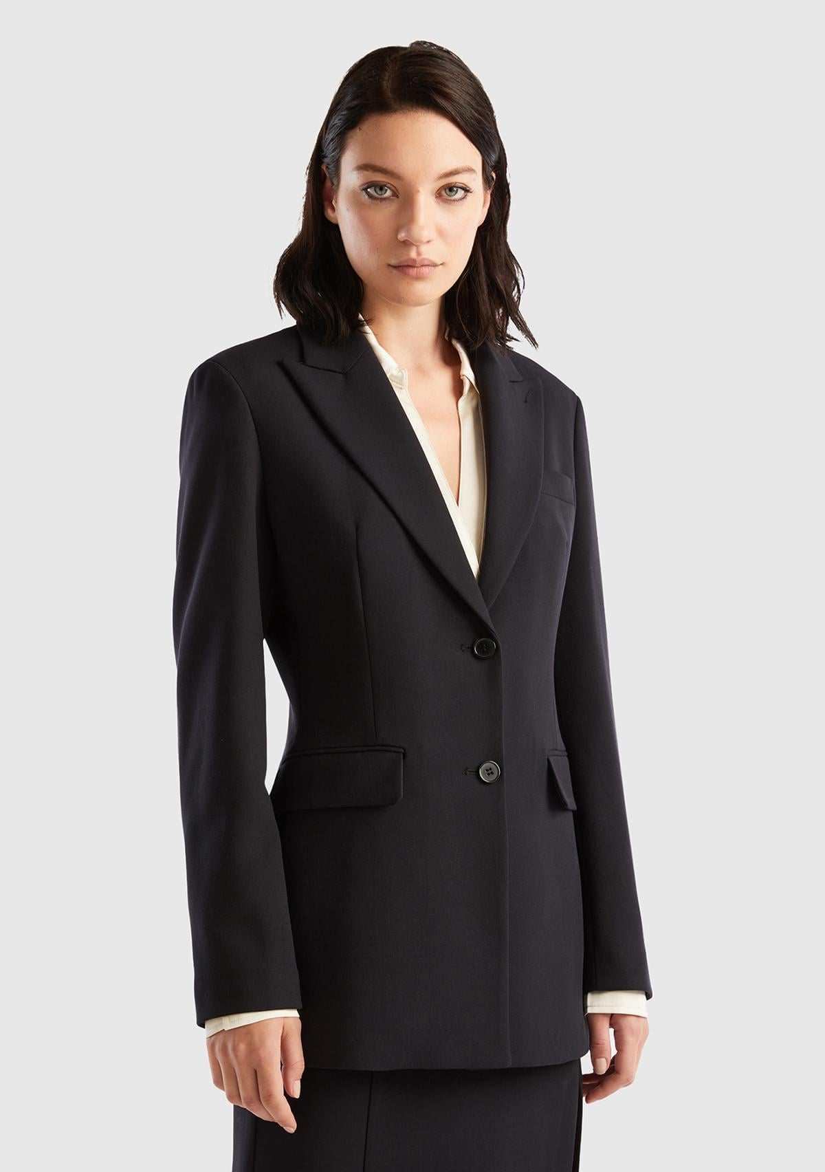  Kadın Siyah Çift Düğmeli Ceket