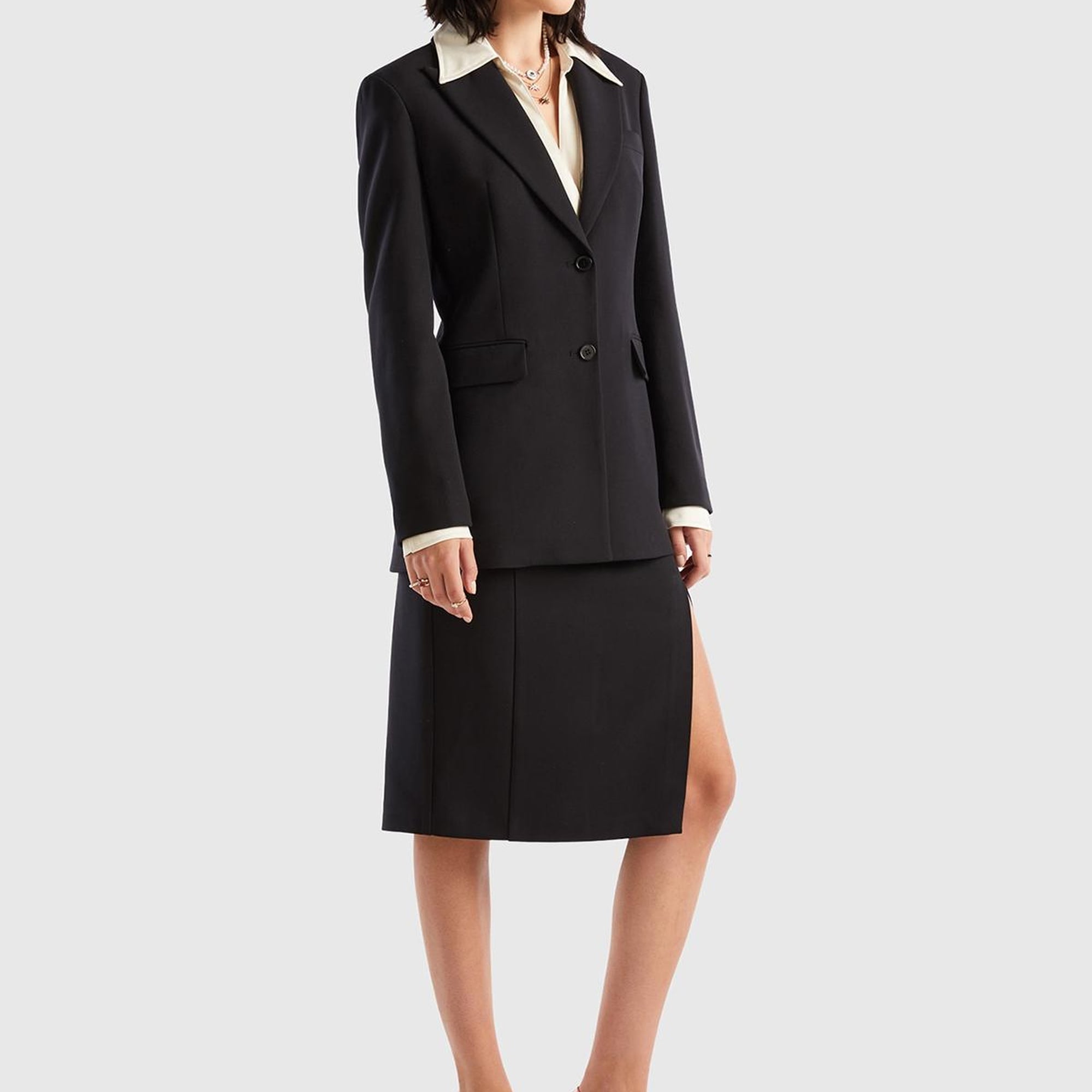 Kadın Siyah Çift Düğmeli Ceket