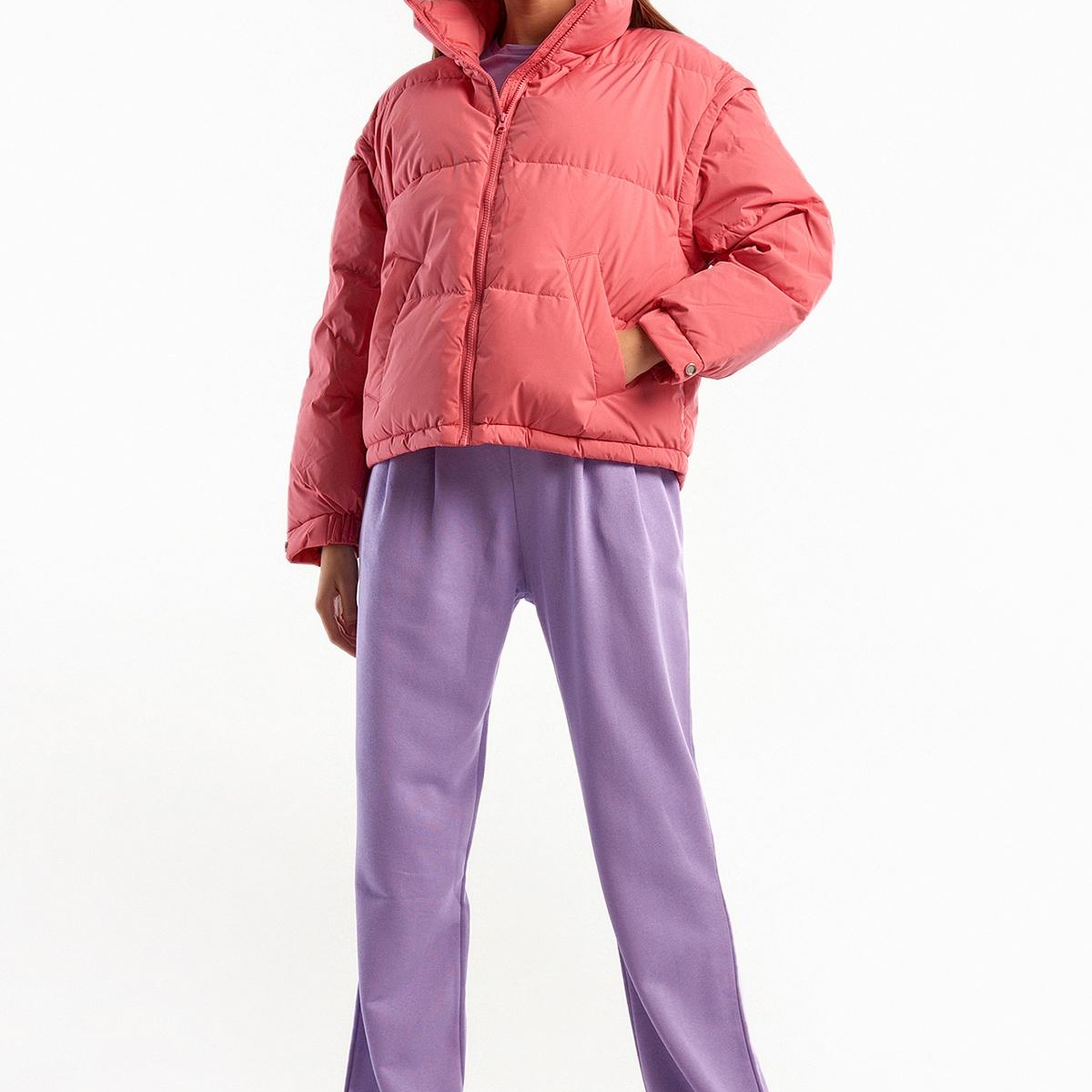 Kadın Gül Kurusu Kaz Tüyü Dolgulu Pufa Mont