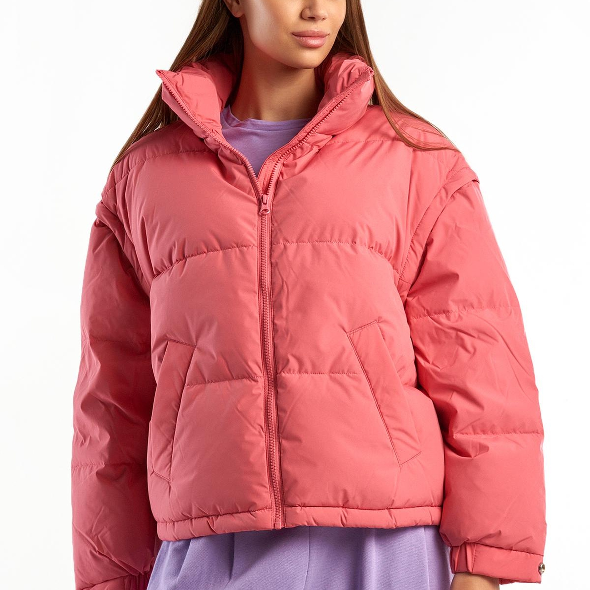 Kadın Gül Kurusu Kaz Tüyü Dolgulu Pufa Mont