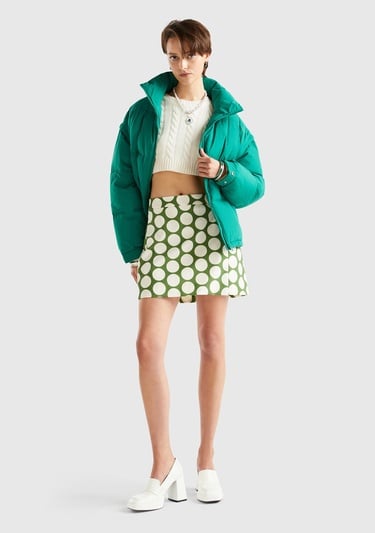  Kadın Yeşil Kaz Tüyü Dolgulu Pufa Mont