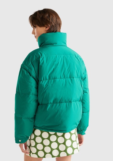  Kadın Yeşil Kaz Tüyü Dolgulu Pufa Mont