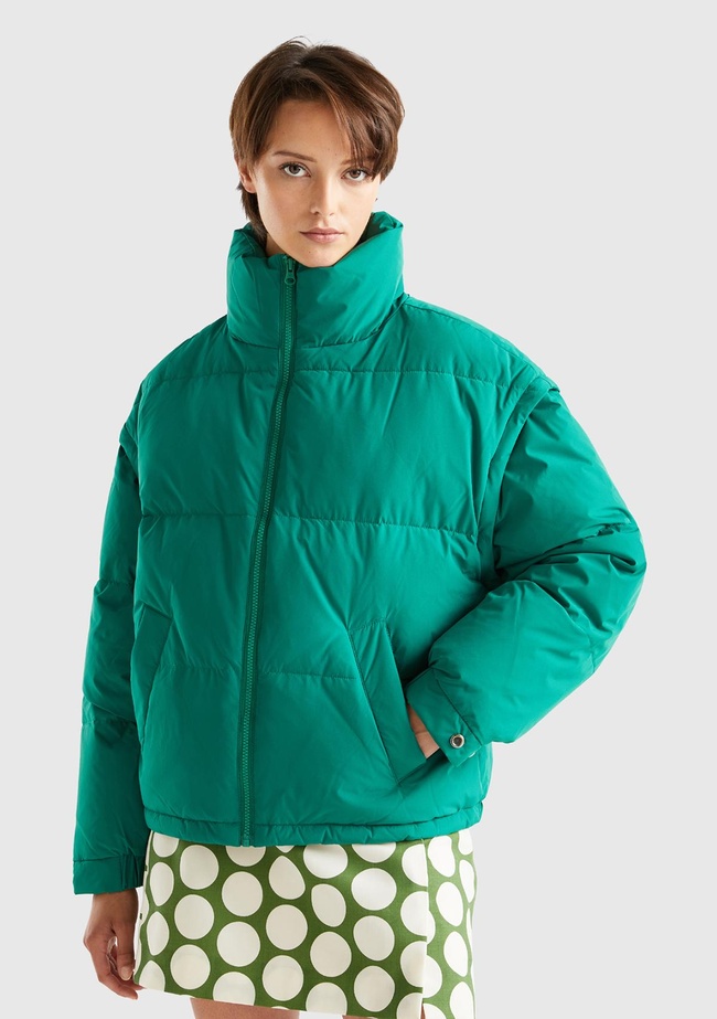 Kadın Yeşil Kaz Tüyü Dolgulu Pufa Mont