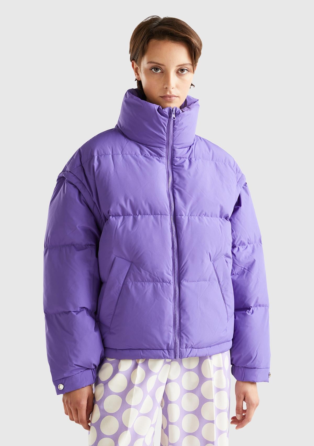  Kadın Mor Kaz Tüyü Dolgulu Pufa Mont