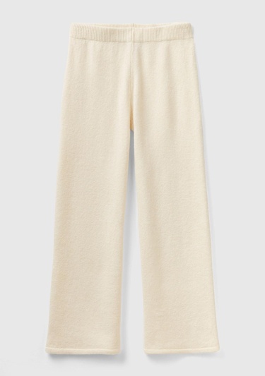  Kadın Beyaz Yün Karışımlı Şardonlu Triko Pantolon