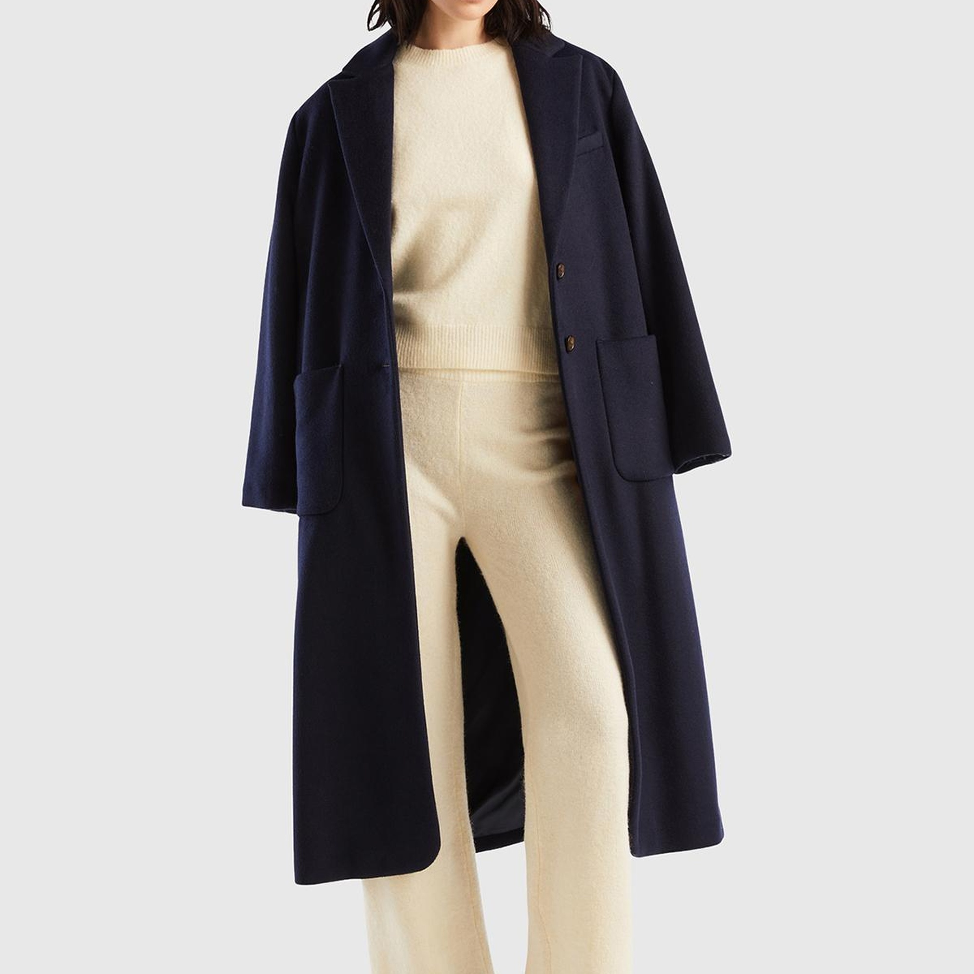 Kadın Beyaz Yün Karışımlı Şardonlu Triko Pantolon