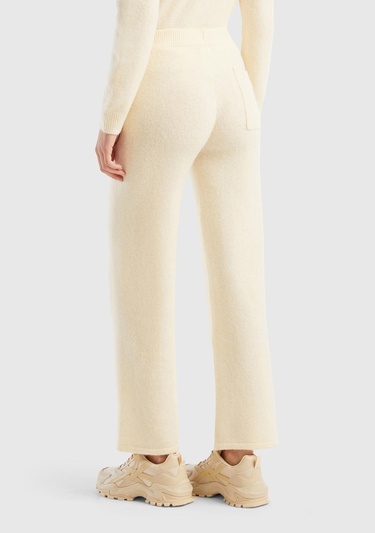  Kadın Beyaz Yün Karışımlı Şardonlu Triko Pantolon