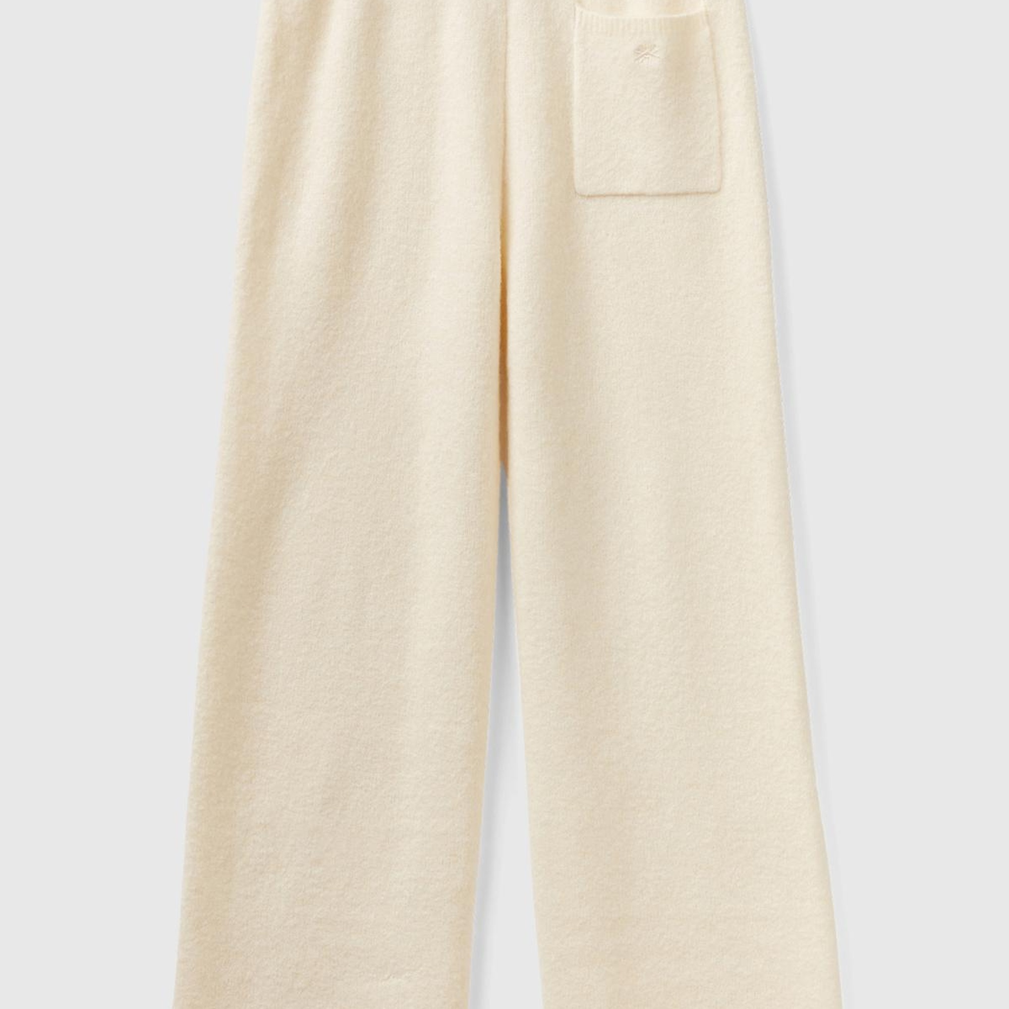 Kadın Beyaz Yün Karışımlı Şardonlu Triko Pantolon