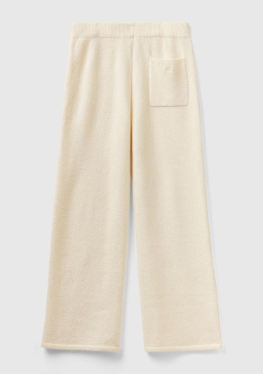  Kadın Beyaz Yün Karışımlı Şardonlu Triko Pantolon