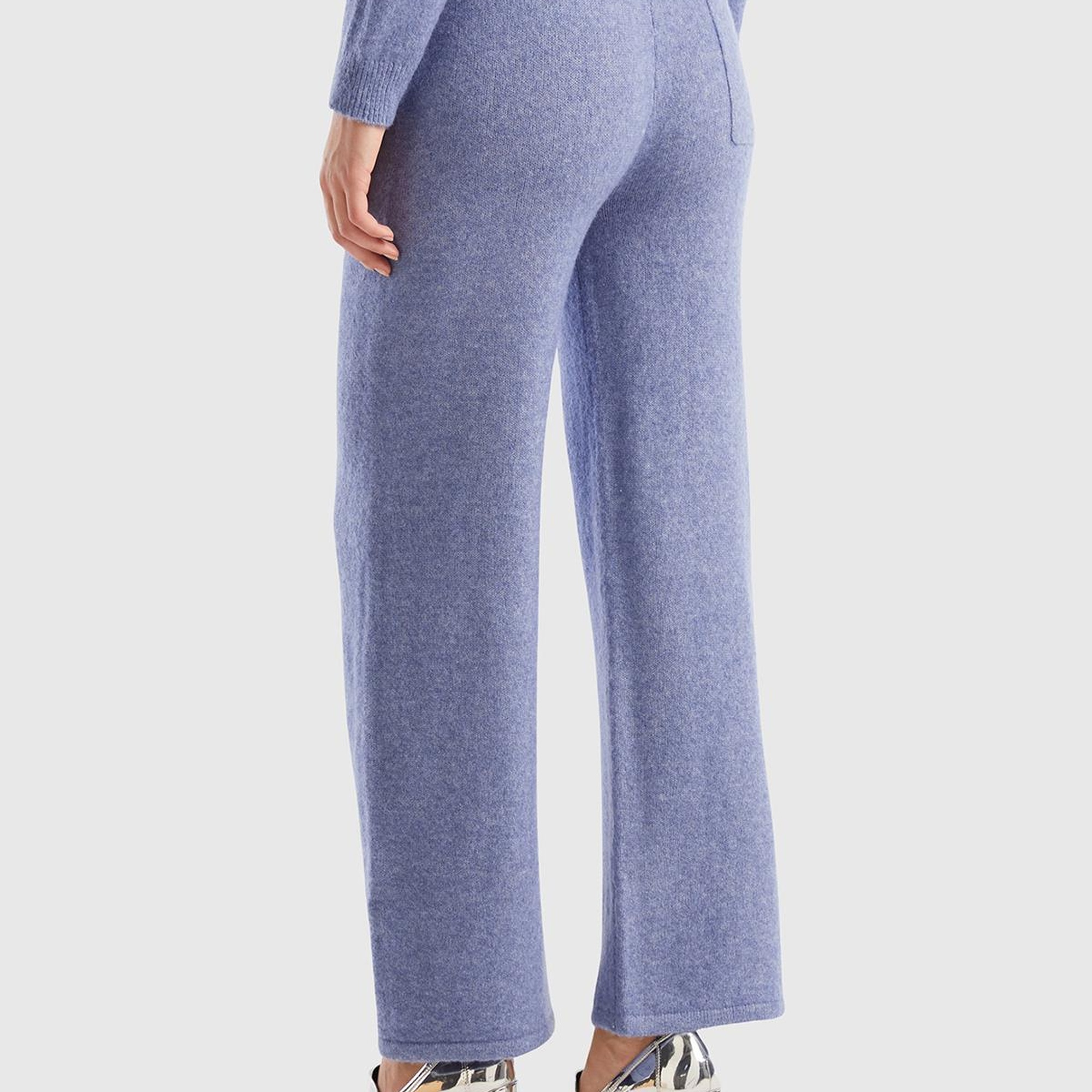 Kadın Havacı Mavi Yün Karışımlı Şardonlu Triko Pantolon