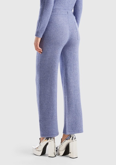  Kadın Havacı Mavi Yün Karışımlı Şardonlu Triko Pantolon