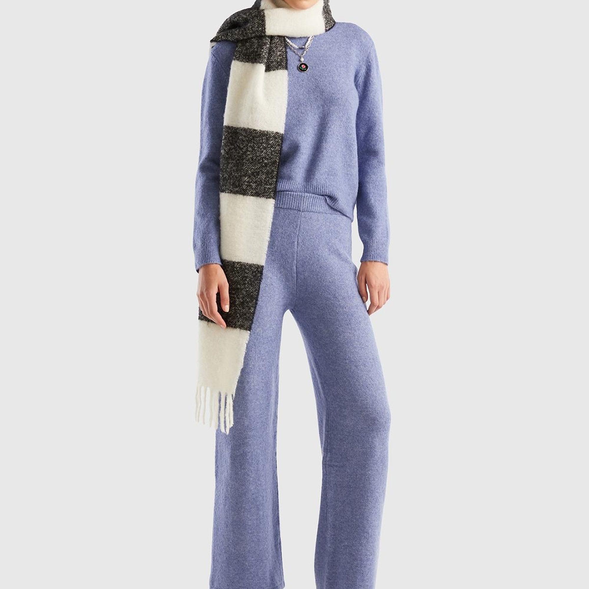 Kadın Havacı Mavi Yün Karışımlı Şardonlu Triko Pantolon