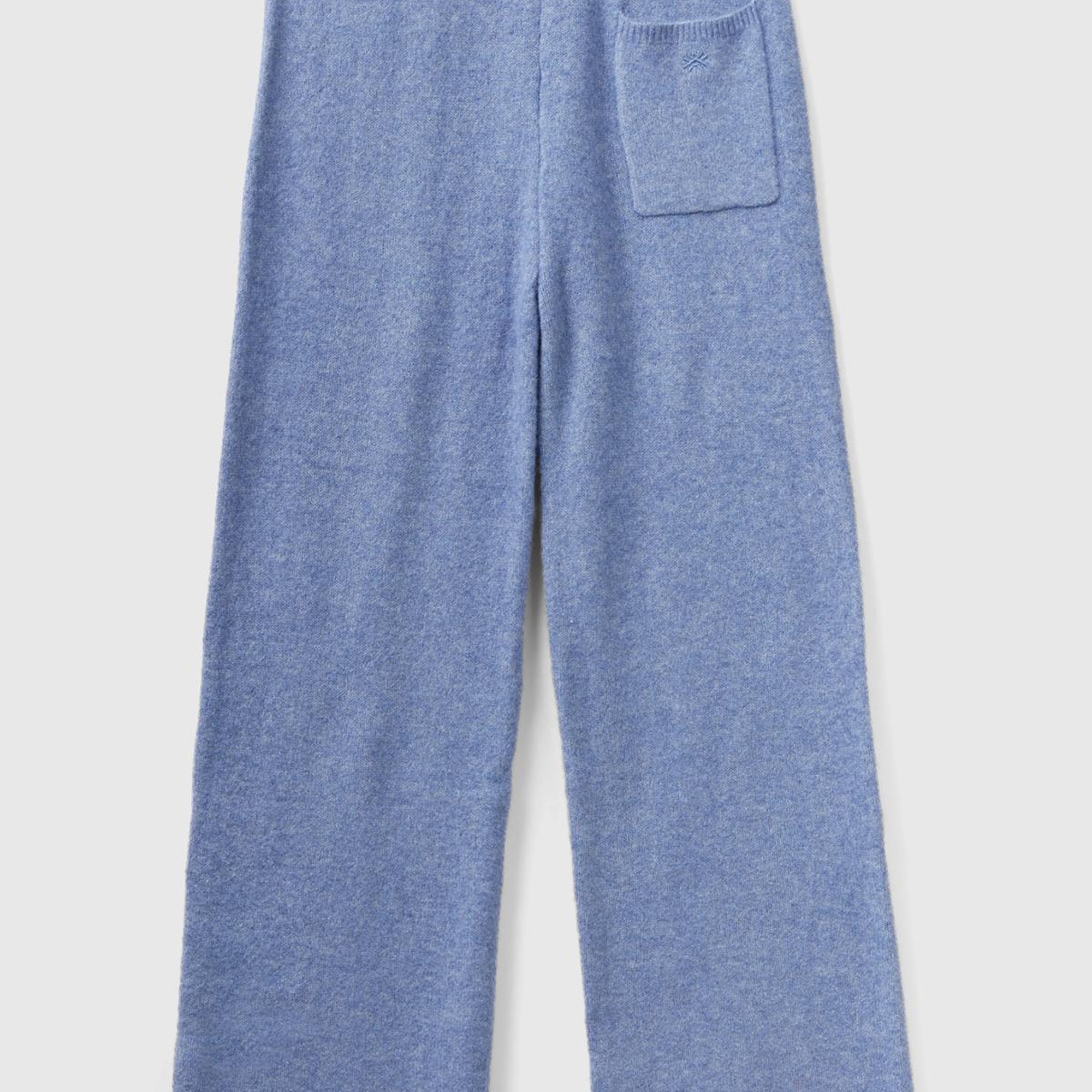 Kadın Havacı Mavi Yün Karışımlı Şardonlu Triko Pantolon