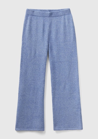  Kadın Havacı Mavi Yün Karışımlı Şardonlu Triko Pantolon