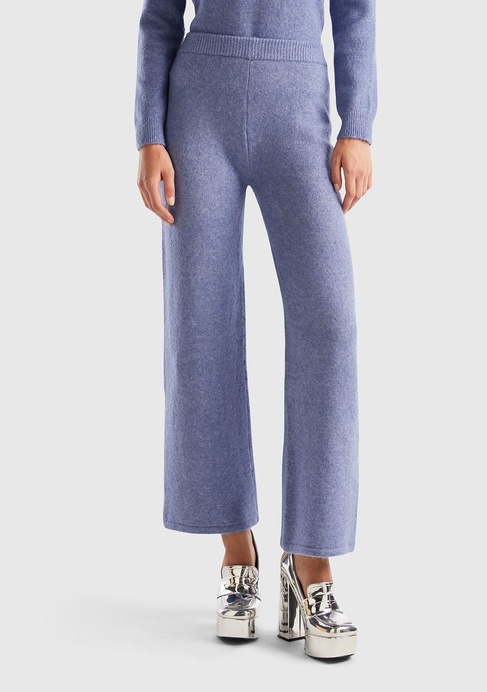  Kadın Havacı Mavi Yün Karışımlı Şardonlu Triko Pantolon
