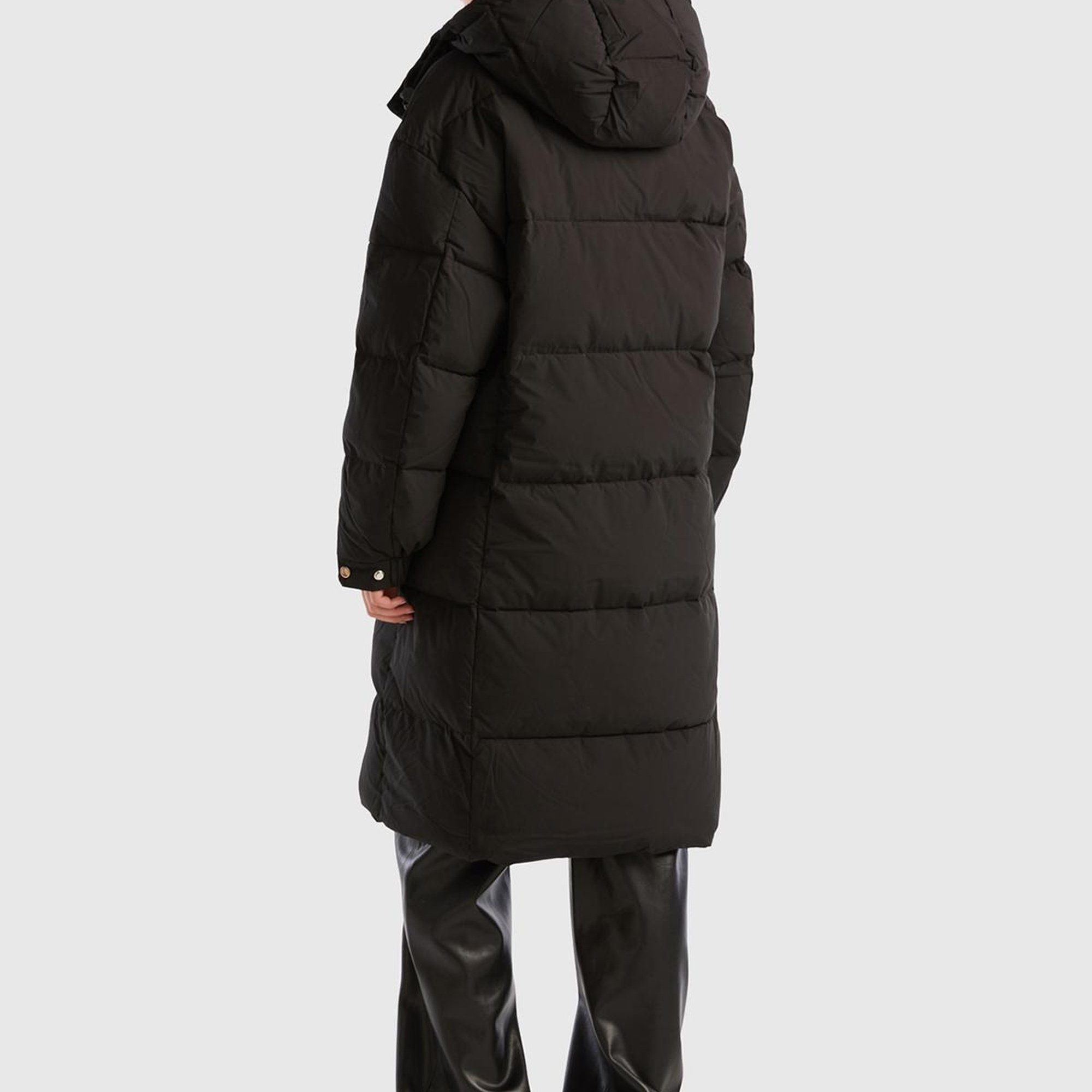 Kadın Siyah Kaz Tüyü Dolgulu Uzun Mont