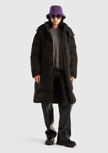  Kadın Siyah Kaz Tüyü Dolgulu Uzun Mont