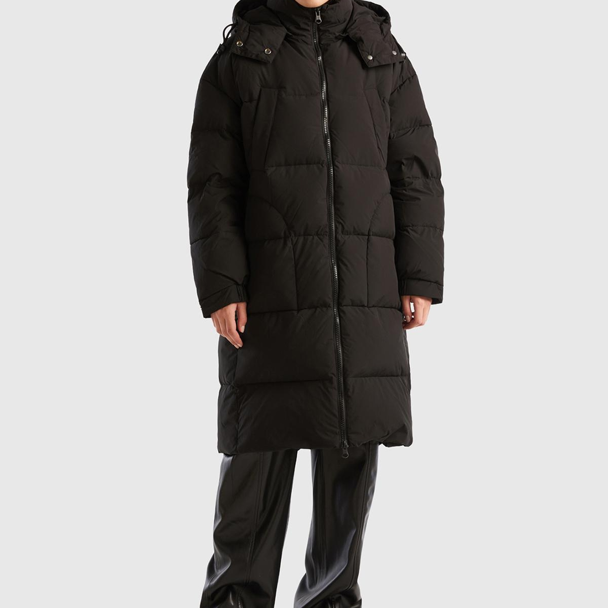 Kadın Siyah Kaz Tüyü Dolgulu Uzun Mont