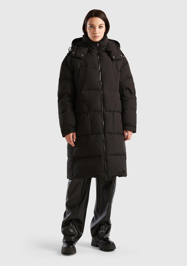  Kadın Siyah Kaz Tüyü Dolgulu Uzun Mont