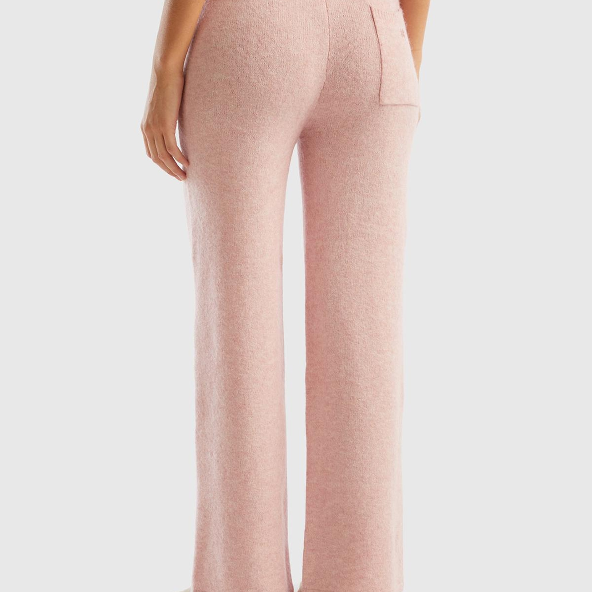 Kadın Gül Kurusu Yün Karışımlı Şardonlu Triko Pantolon