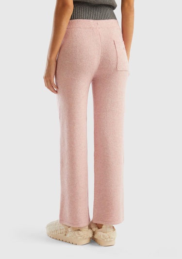  Kadın Gül Kurusu Yün Karışımlı Şardonlu Triko Pantolon