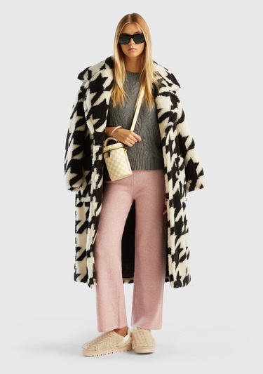  Kadın Gül Kurusu Yün Karışımlı Şardonlu Triko Pantolon