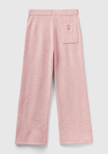  Kadın Gül Kurusu Yün Karışımlı Şardonlu Triko Pantolon