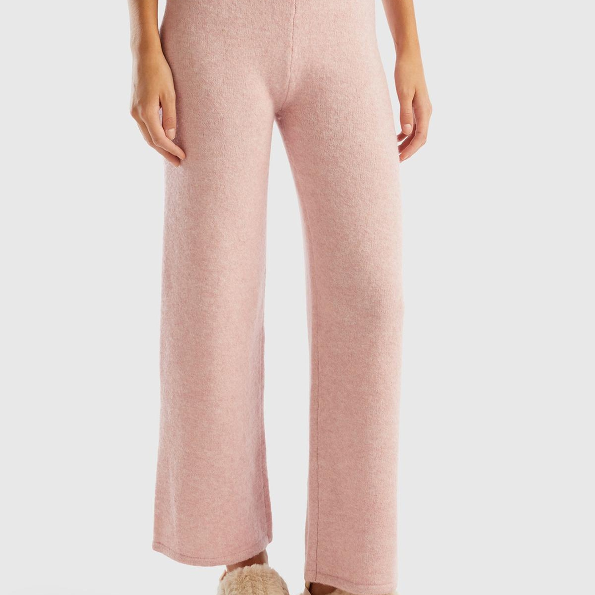 Kadın Gül Kurusu Yün Karışımlı Şardonlu Triko Pantolon