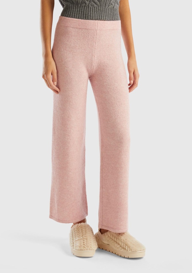  Kadın Gül Kurusu Yün Karışımlı Şardonlu Triko Pantolon