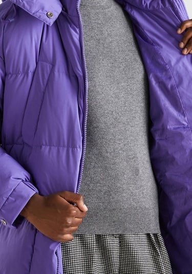 Kadın Mor Kaz Tüyü Dolgulu Uzun Mont