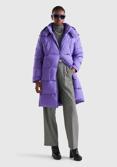  Kadın Mor Kaz Tüyü Dolgulu Uzun Mont