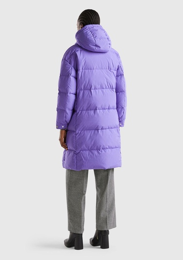  Kadın Mor Kaz Tüyü Dolgulu Uzun Mont