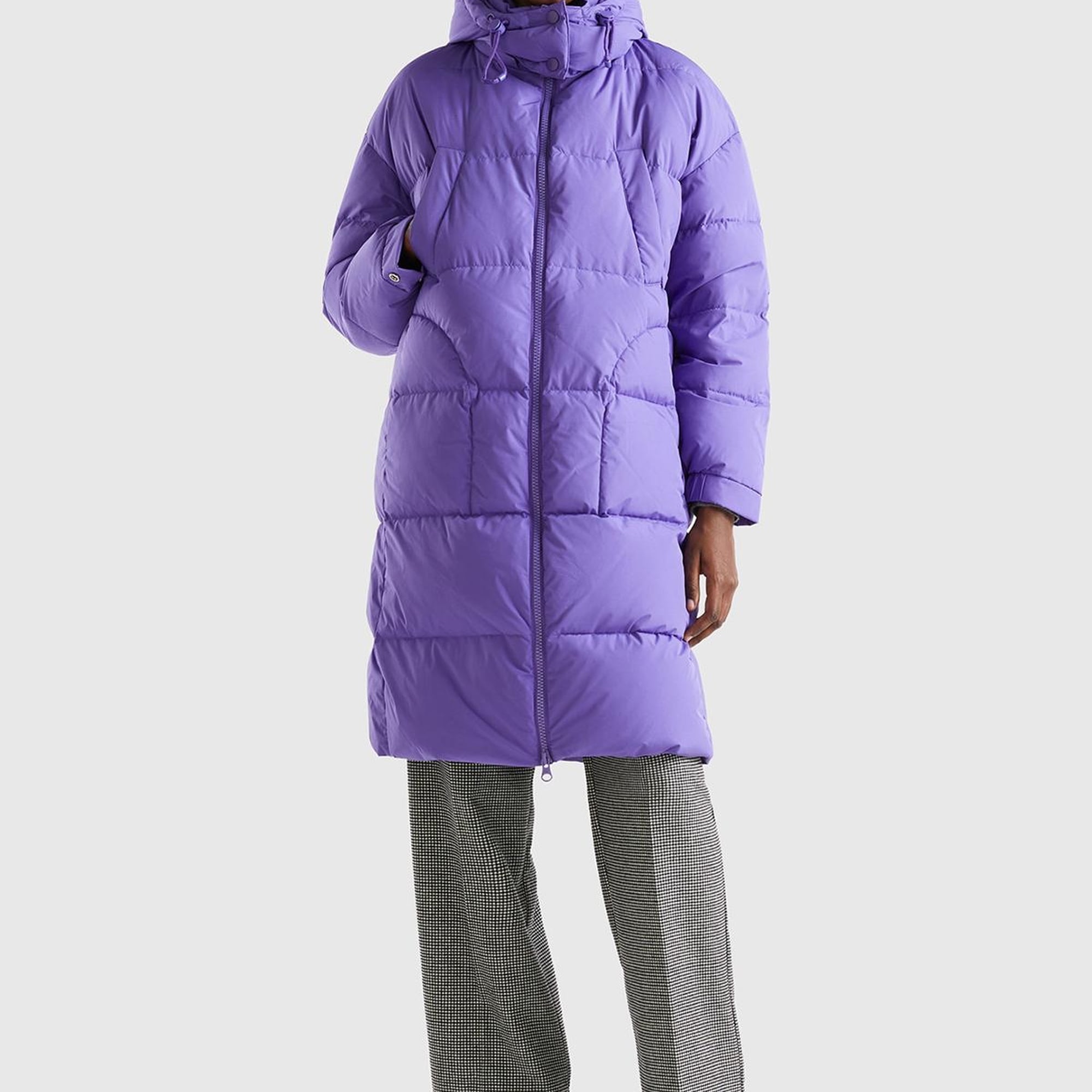 Kadın Mor Kaz Tüyü Dolgulu Uzun Mont