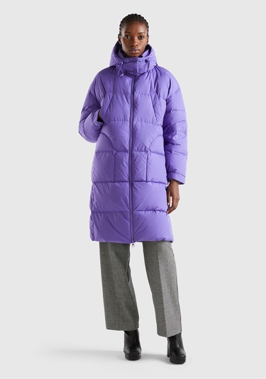  Kadın Mor Kaz Tüyü Dolgulu Uzun Mont