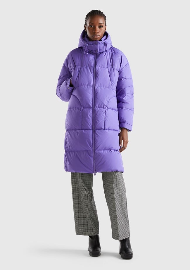  Kadın Mor Kaz Tüyü Dolgulu Uzun Mont