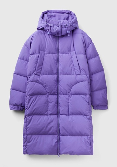  Kadın Mor Kaz Tüyü Dolgulu Uzun Mont
