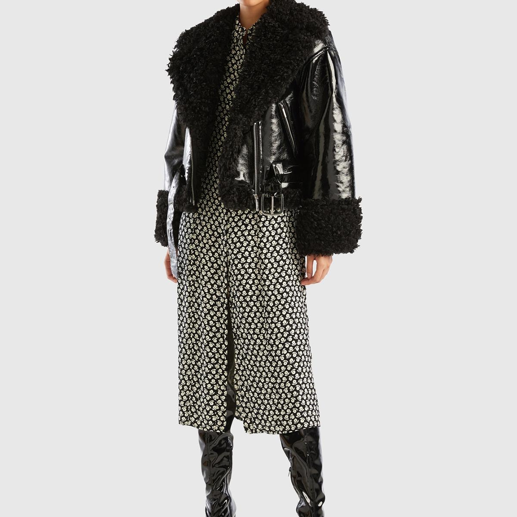 Kadın Siyah Şal Yaka Suni Deri Ceket