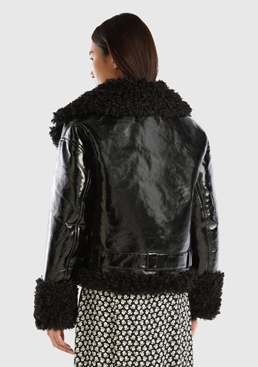  Kadın Siyah Şal Yaka Suni Deri Ceket