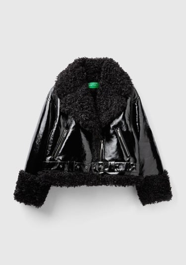  Kadın Siyah Şal Yaka Suni Deri Ceket