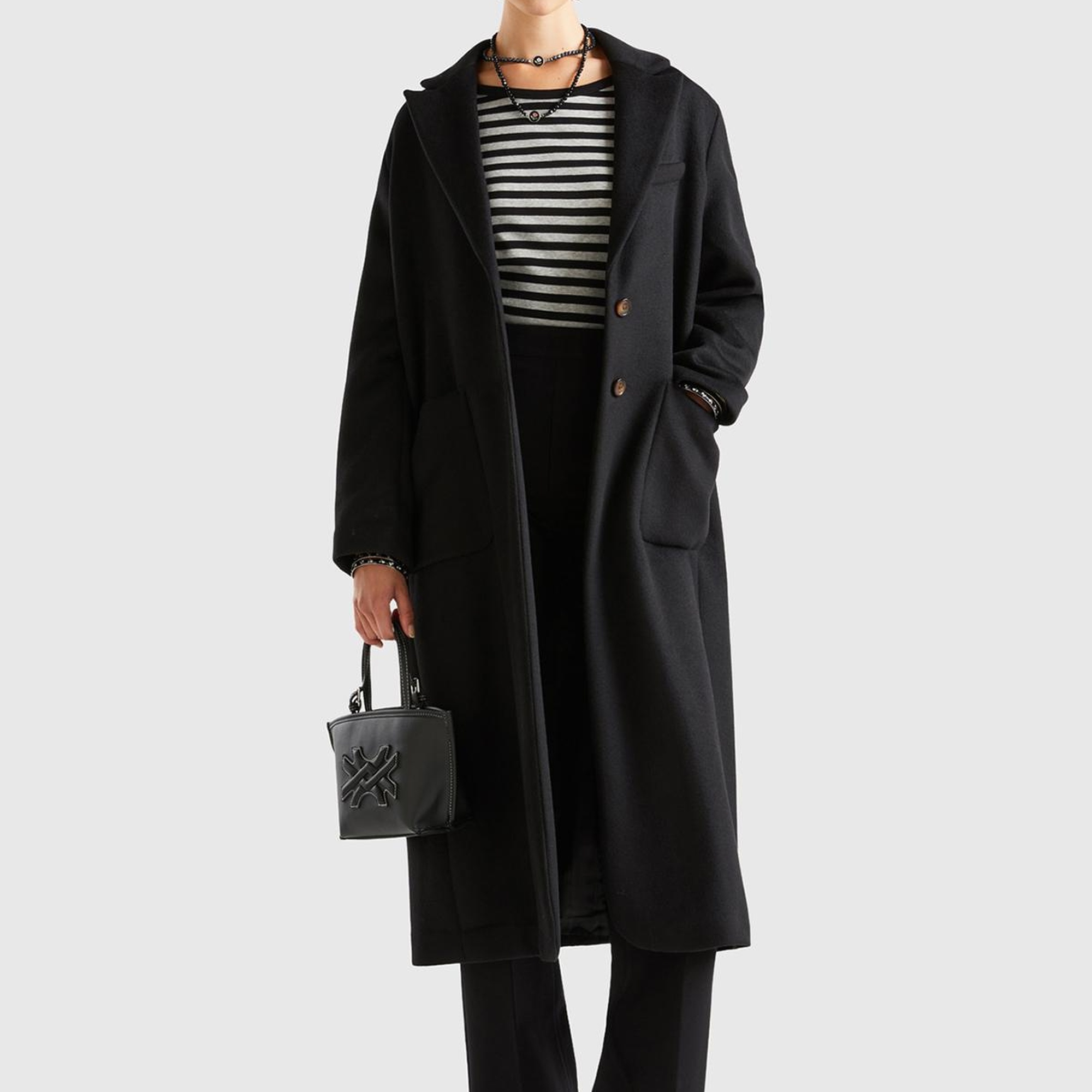 Kadın Siyah 2 Düğmeli Palto