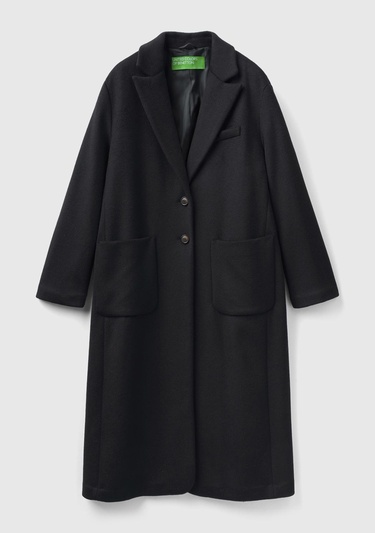  Kadın Siyah 2 Düğmeli Palto