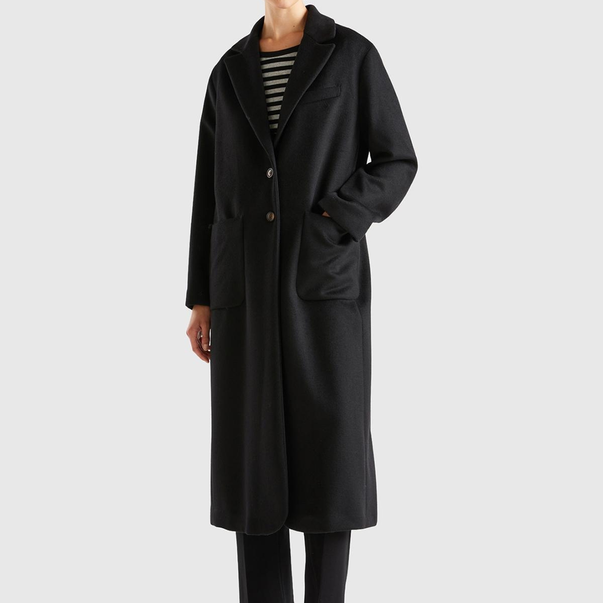 Kadın Siyah 2 Düğmeli Palto