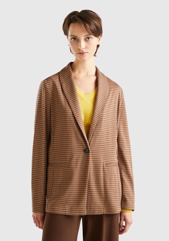  Kadın Taba Kazayağı Desenli Ceket