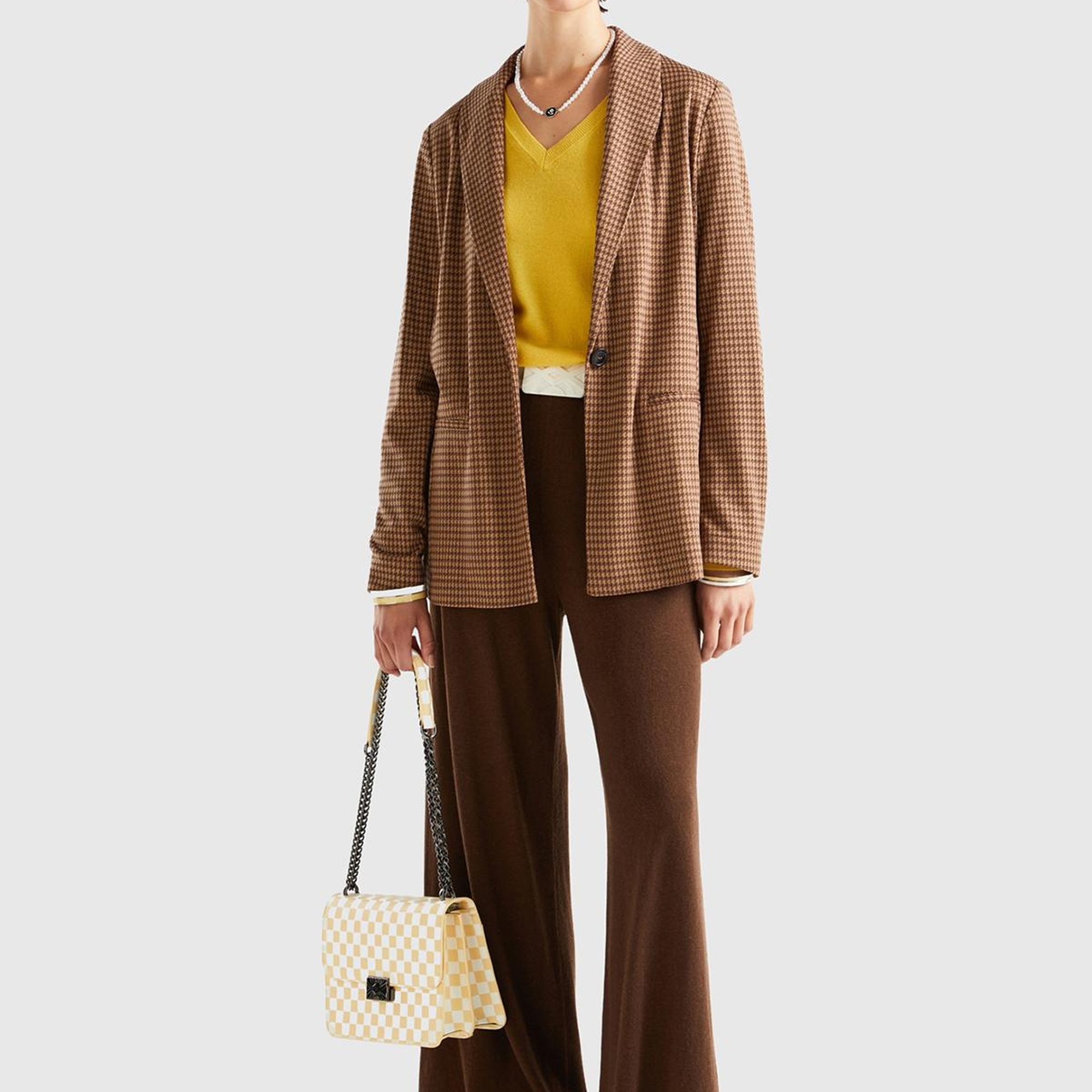 Kadın Taba Kazayağı Desenli Ceket